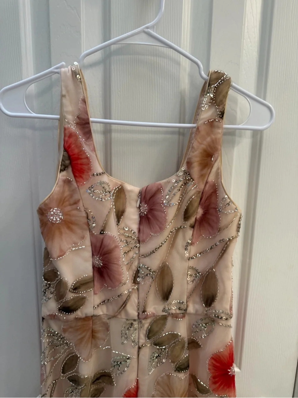 Dress the Population Blush Maxi Skirt with Coral Floral Appliqués